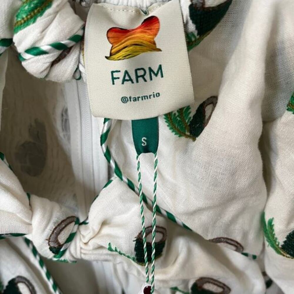 FARM RIO Cross Stitch Coconut‎ Embroidered Midi Dress linen NWT small - Picture 11 of 14